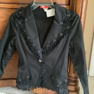 NWT lightweight BLACK Cotton with SEQUIN LACE DETAIL SIZE S JACKET
